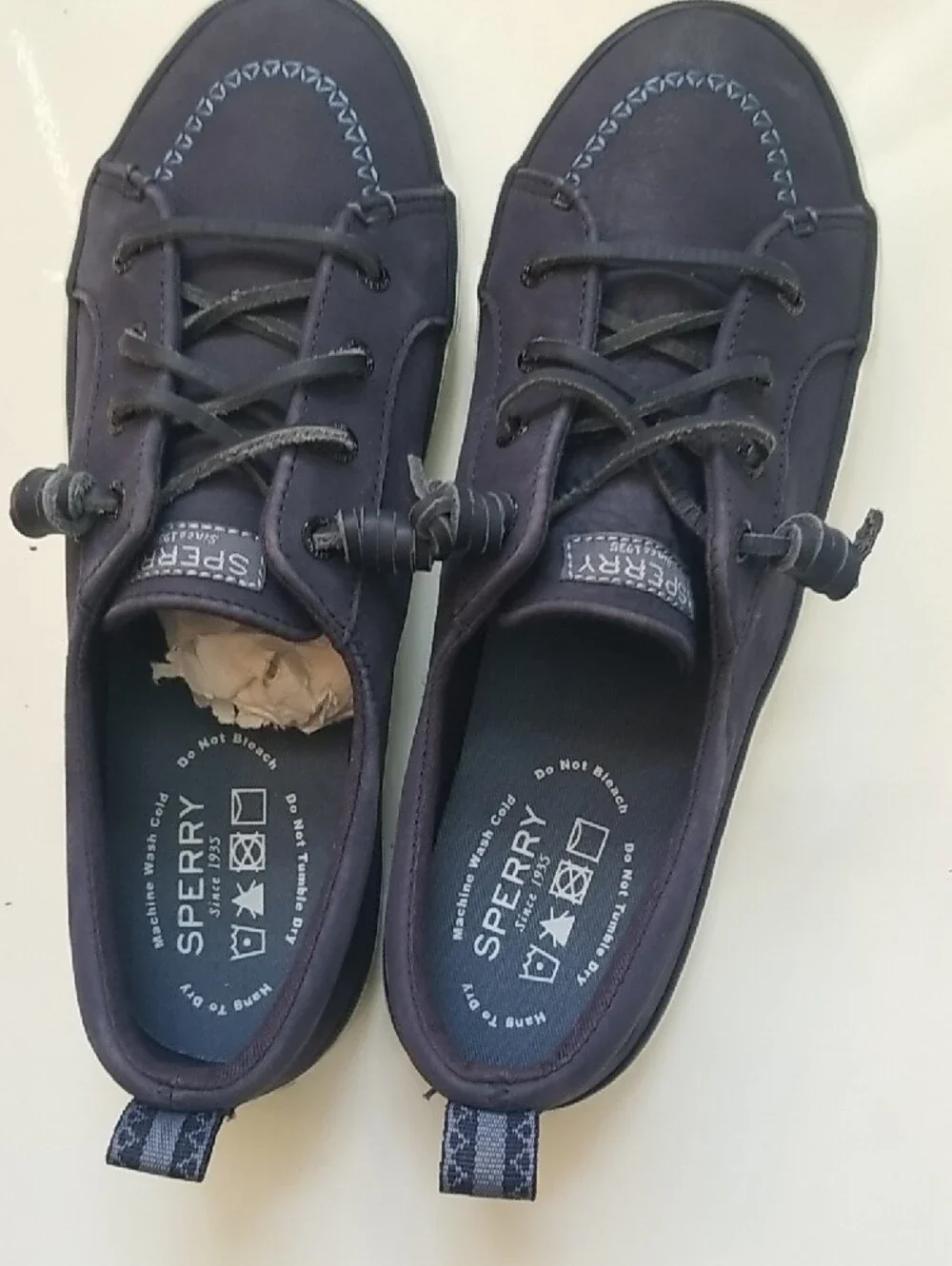 Sperry Men's Dark Navy Canvas Boat Shoes with White Soles